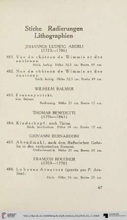 Stiche Radierungen Lithographien (Nr. 481-1288)