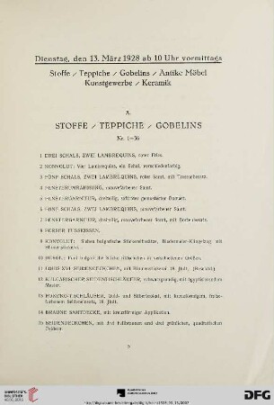 A. Stoffe, Teppiche, Gobelins (Nr.1-36)