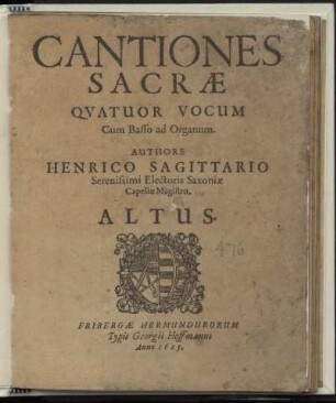 Cantiones sacrae quatuor vocum. Altus : cum Basso ad Organum