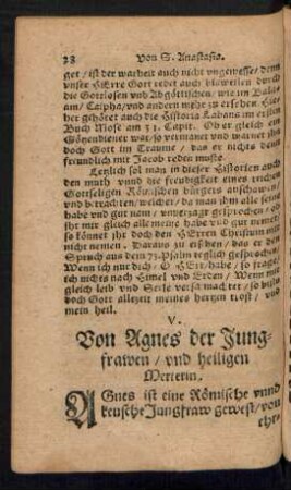 V. Von Agnes der Jungfrawen/ und heiligen Merterin.