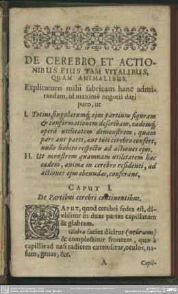 Caput I. De Partibus cerebri continentibus
