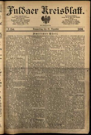 Erste Ausgabe vom Donnerstag, den 31. Dezember 1896.