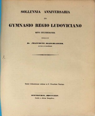 Adnotationes criticae in C. Cornelium Tacitum