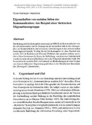 Eigenschaften von sozialen Stilen der Kommunikation: Am Beispiel einer türkischen Migrantinnengruppe