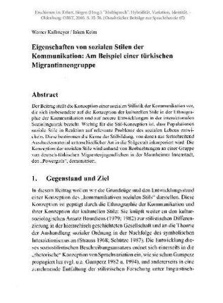 Eigenschaften von sozialen Stilen der Kommunikation: Am Beispiel einer türkischen Migrantinnengruppe