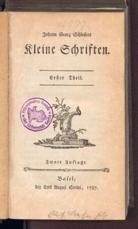 1: Johann Georg Schlossers Kleine Schriften, Erster Theil