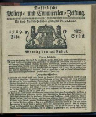 28tes Stueck, Montag den 10ten Julius 1769