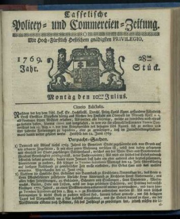28tes Stueck, Montag den 10ten Julius 1769
