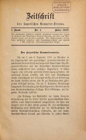 Zeitschrift des Bayerischen Geometer-Vereins. 1. 1897