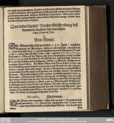 Das ander Capitel/ Von der Beschreibung deß Gewitters/ durch die Vier unterschiedlichen Zeiten deß Jars.