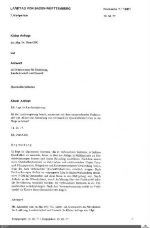 Drucksachen 1601-1770: Anträge, Anfragen, Gesetzentwürfe