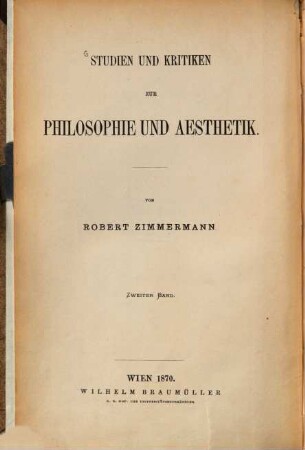 Studien und Kritiken zur Philosophie und Aesthetik, 2. Zur Aesthetik