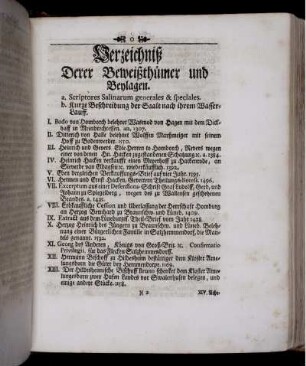 Verzeichniß Derer Beweißthümer und Beylagen
