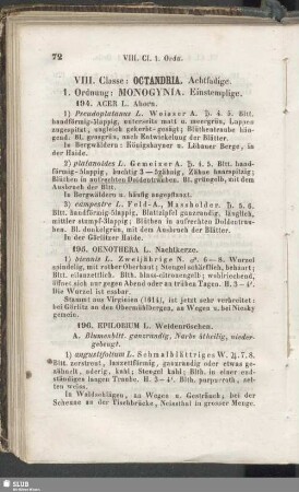 VIII. Classe : Octandria. Achtfadige