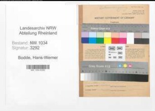 Entnazifizierung Hans-Werner Bodde , geb. 16.04.1913 (Oberfeldmeister)