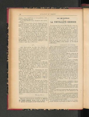 La Question de la Neutralité Chinoise.