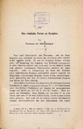 Das römische Forum zu Kempten
