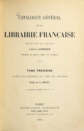 Catalogue général de la librairie française. 13. 1886/90 (1896)
