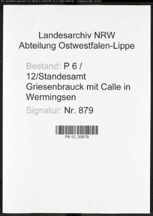 Sterberegister Standesamt Griesenbrauck