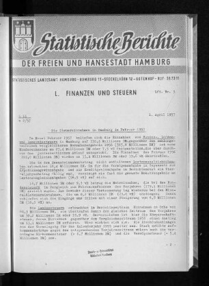 Die Steuereinnahmen in Hamburg im Februar 1957 : Lfd. Nr. 3