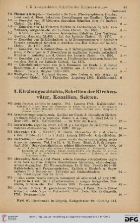 4. Kirchengeschichte, Schriften der Kirchenväter, Konzilien, Sekten (Nr. 553 - 786)