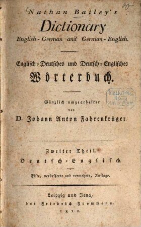 Nathan Bailey's Dictionary English-German and German-English, 2. Deutsch-Englisch