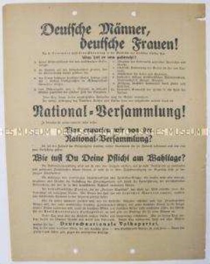 Wahlflugblatt der DNVP für die Wahl zur Nationalversammlung 1919