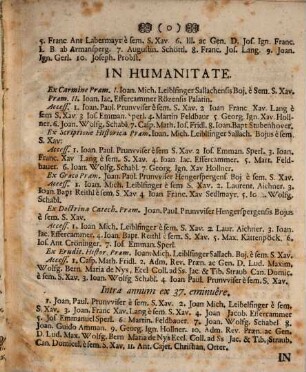 Catalogus litteratorum, qui in Electorali Gymnasio Straubingano Societatis Jesu vel praemiis donati sunt, vel proxime accesserunt, item eorum, qui intra annum doctrina eminuerunt. 1736