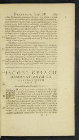 Iacobi Cuiacii Observationum Et Emendationum Liber V.