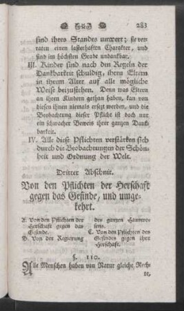 Dritter Abschnit. Von den Pflichten der Herschaft gegen das Gesinde, und umgekehrt