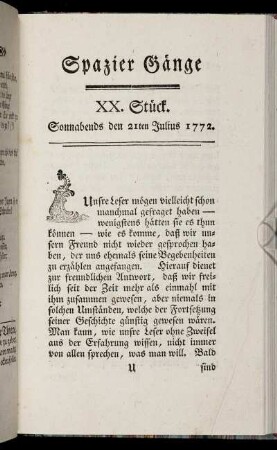 XX. Stück. Sonnabends den 21ten Julius 1772.