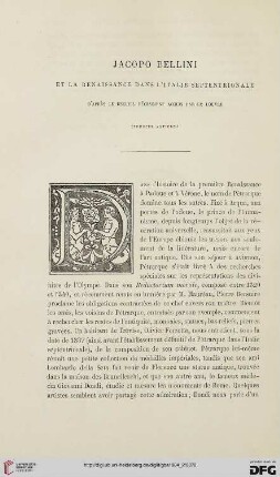 2. Pér. 30.1884: Jacopo Bellini et la renaissance dans l'Italie septentrionale, [1] : d'après le recueil récemment acquis par le Louvre