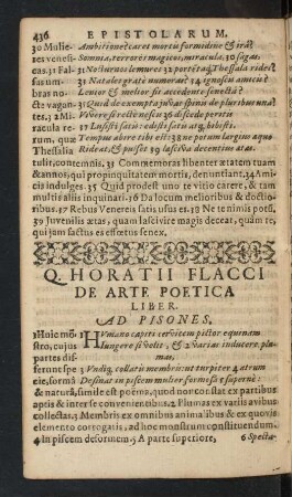Q. Horatii Flacci De Arte Poetica Liber.