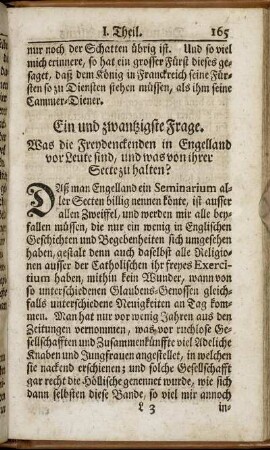 Ein und zwantzigste Frage.