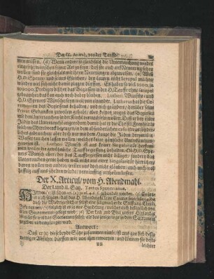 Der X. Articul/ vom H. Abendmahl.