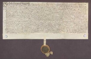 Hans Göller, Schultheiß, und genannte Mitglieder des Gerichts zu Östringen beurkunden eine Gültverschreibung des Hans Werntraud und seiner Ehefrau Barbara über 16 Gulden gegenüber Johann Rehm, Generalkollektor des Bistums Speyer.