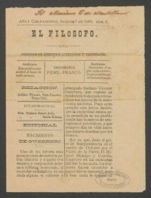 1893,1,8: año 1, núm. 8 (agosto 7 de 1893)