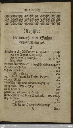 Register der vornehmsten Sachen dieses Feldscherers