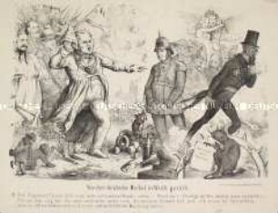 Wie der deutsche Michel in Wut gerät - Karikatur u. a. auf Friedrich Wilhelm IV. und Metternich während der Märzunruhen 1848