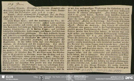 Allgemeine Literatur-Zeitung, Nr. 177, vom 04.06.1799 (Fragment), Jena