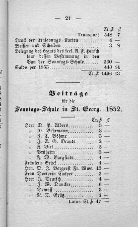 Beiträge für die Sonntags-Schule in St. Georg. 1852.