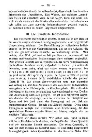III. Die transfinite Individuation.