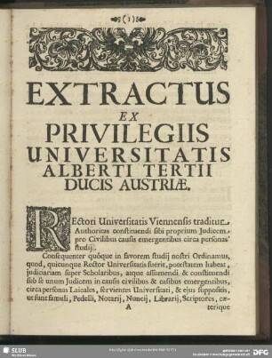 Extractus Ex Privilegiis Universitatis Alberti Tertii Ducis Austriae