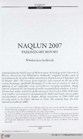 19: Naqlun 2007 : Preliminary report