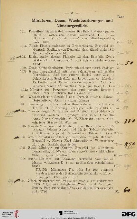 Miniaturen, Dosen, Wachsbossierungen und Miniaturgemälde (Nr. 101-150)