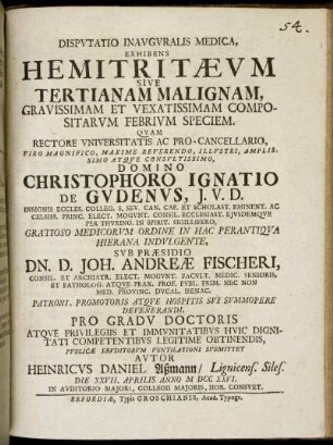 Disputatio Inauguralis Medica Exhibens Hemitritæum Sive Tertianam Malignam, Gravissimam Et Vexatissimam Compositarum Febrium Speciem