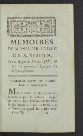 Commencemens de l'Abbé Dubois.
