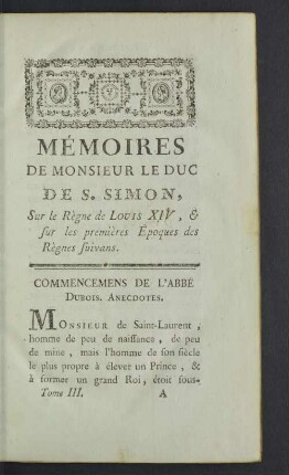 Commencemens de l'Abbé Dubois.