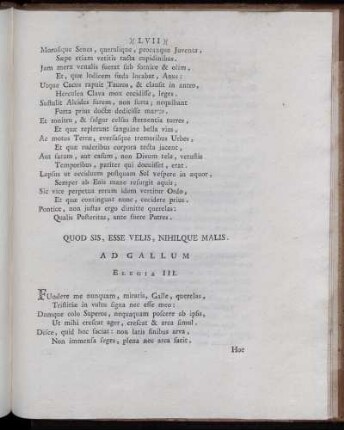 Quod Sis, Esse Velis, Nihilque Malis. Ad Gallum. Elegia III.
