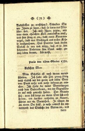 Paris den 18ten Oktober 1780.